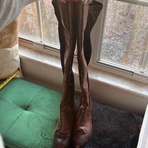 Women's Tall Snakeskin-Texture Boots - Brown